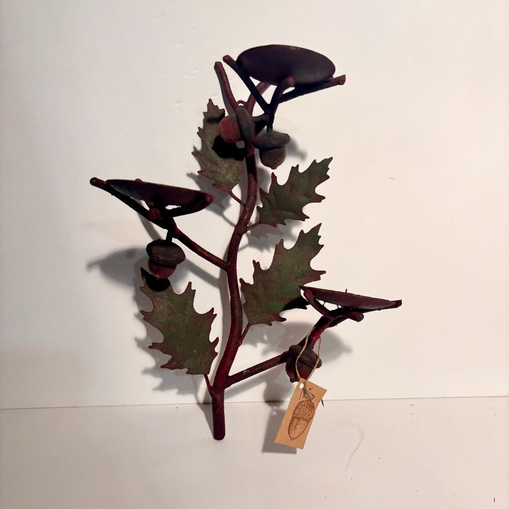 Wall Sconce Candle Holder Rustic Leaves & Acorns 14 X 10" Holds 3 pillar candles - Picture 7 of 14